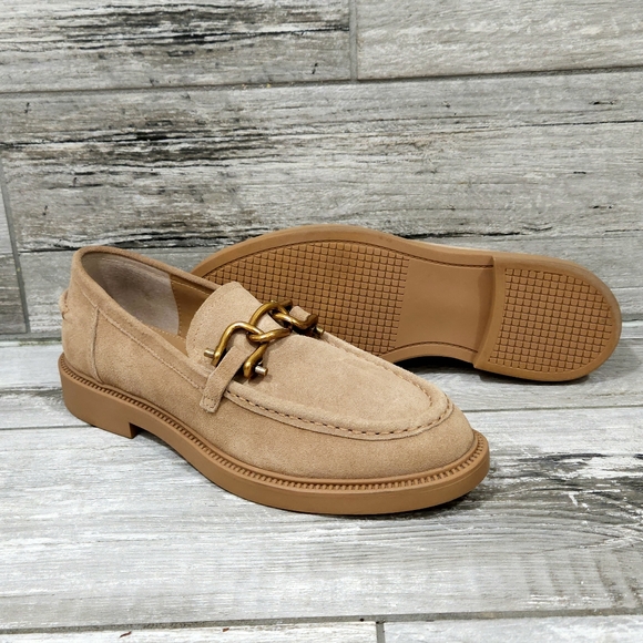 STEVE MADDEN "Karmine" Leather/Suede Chunky Heel Loafer with Chainlink Detail - Picture 4 of 15